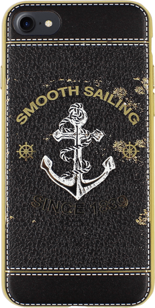 Apple iPhone SE (2020) szilikon tok bőrhatású smooth sailing mintás fekete/arany