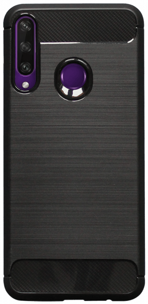 Huawei Y6P ütésálló szilikon tok szálcsiszolt-karbon minta légpárnás sarok fekete