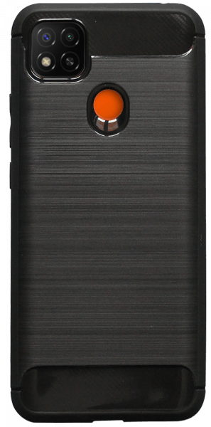 Xiaomi Redmi 9C ütésálló szilikon tok szálcsiszolt-karbon minta légpárnás sarok fekete