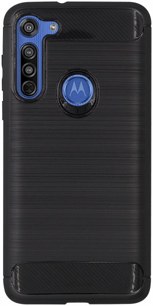 Motorola Moto G8 Power ütésálló szilikon tok szálcsiszolt-karbon minta légpárnás sarok fekete
