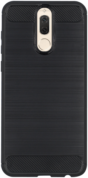 Huawei Mate 10 ütésálló szilikon tok szálcsiszolt-karbon minta légpárnás sarok fekete