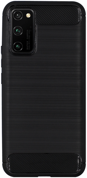Huawei Honor View 30 Pro ütésálló szilikon tok szálcsiszolt-karbon minta légpárnás sarok fekete