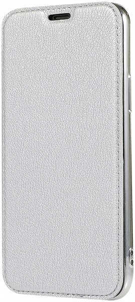 Samsung Galaxy Note 20 5G (SM-N981B) oldalra nyíló flipes bőrtok átlátszó szilikon hátlap, fémhatású keret ezüst