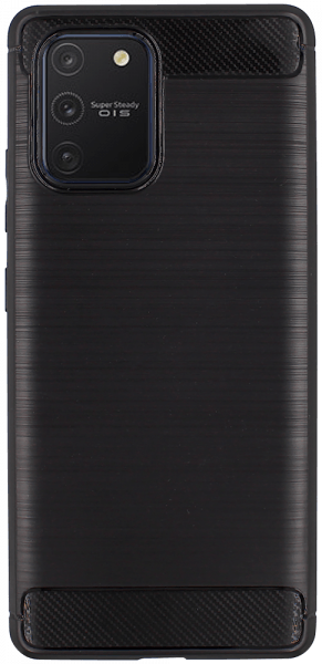Samsung Galaxy S10 Lite (SM-G770F) ütésálló szilikon tok szálcsiszolt-karbon minta légpárnás sarok fekete