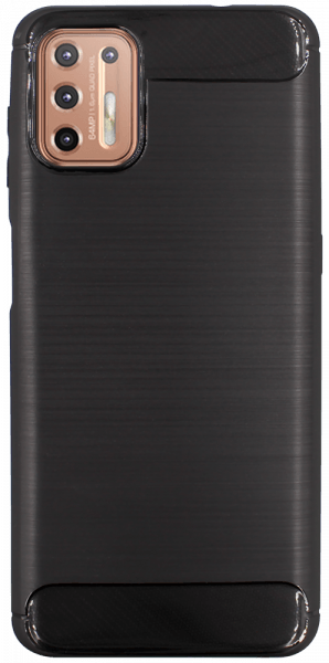 Motorola Moto G9 Plus ütésálló szilikon tok szálcsiszolt-karbon minta légpárnás sarok fekete