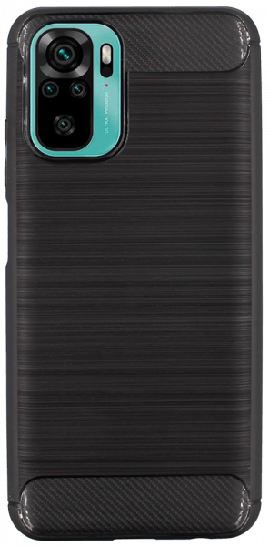 Xiaomi Redmi Note 10 ütésálló szilikon tok szálcsiszolt-karbon minta légpárnás sarok fekete