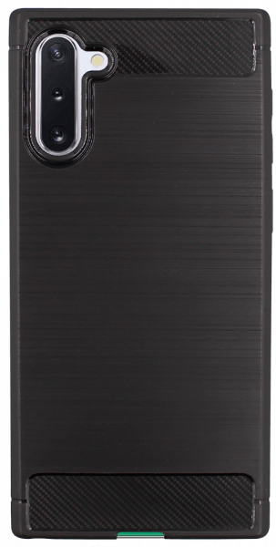 Samsung Galaxy Note 10 ütésálló szilikon tok szálcsiszolt-karbon minta légpárnás sarok fekete