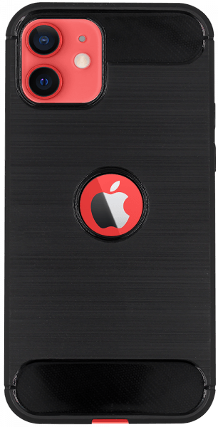Apple iPhone 12 ütésálló szilikon tok szálcsiszolt-karbon minta légpárnás sarok logó kihagyós fekete