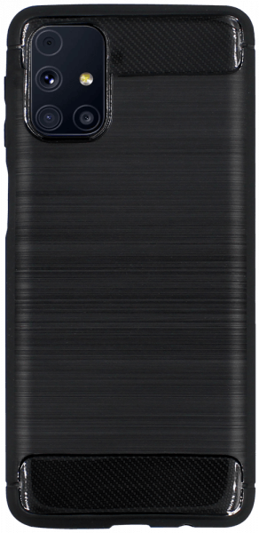 Samsung Galaxy M31s (SM-M317F) ütésálló szilikon tok szálcsiszolt-karbon minta légpárnás sarok fekete