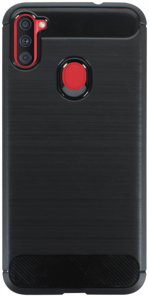 Samsung Galaxy A11 (SM-A115F) ütésálló szilikon tok szálcsiszolt-karbon minta légpárnás sarok fekete