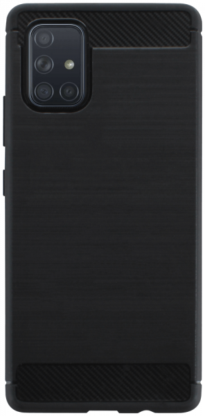 Samsung Galaxy A71 5G (SM-A716B) ütésálló szilikon tok szálcsiszolt-karbon minta légpárnás sarok fekete