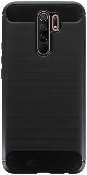 Xiaomi Redmi 9 Prime ütésálló szilikon tok szálcsiszolt-karbon minta légpárnás sarok fekete