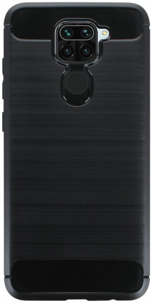 Xiaomi Redmi Note 9 ütésálló szilikon tok szálcsiszolt-karbon minta légpárnás sarok fekete