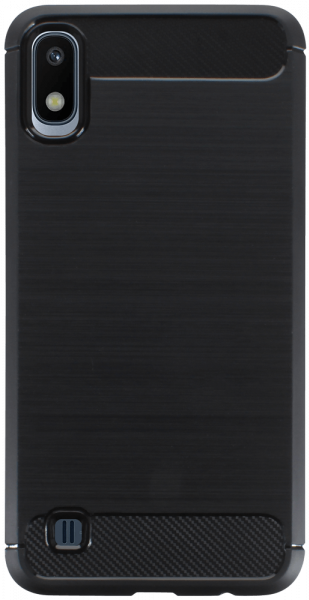Samsung Galaxy A10 (SM-A105F) ütésálló szilikon tok szálcsiszolt-karbon minta légpárnás sarok fekete