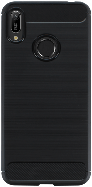 Huawei Y6 2019 (Y6 Prime 2019) ütésálló szilikon tok szálcsiszolt-karbon minta légpárnás sarok fekete