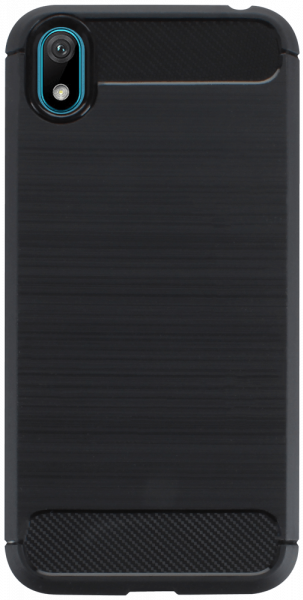 Huawei Y5 2019 ütésálló szilikon tok szálcsiszolt-karbon minta légpárnás sarok fekete