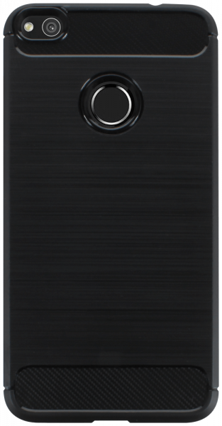 Huawei Honor 8 Lite ütésálló szilikon tok szálcsiszolt-karbon minta légpárnás sarok fekete