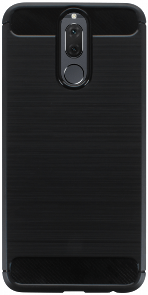 Huawei Mate 10 Lite ütésálló szilikon tok szálcsiszolt-karbon minta légpárnás sarok fekete