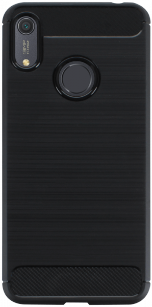 Huawei Y6s (2019) ütésálló szilikon tok szálcsiszolt-karbon minta légpárnás sarok fekete