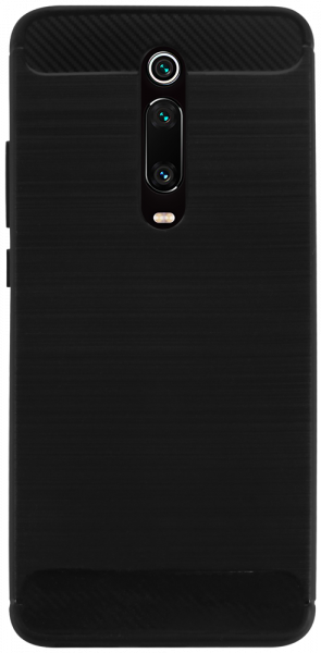 Xiaomi Mi 9T Pro ütésálló szilikon tok szálcsiszolt-karbon minta légpárnás sarok fekete