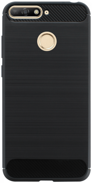 Huawei Honor 7A ütésálló szilikon tok szálcsiszolt-karbon minta légpárnás sarok fekete