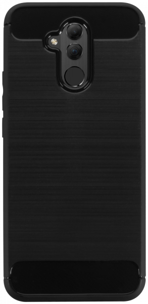 Huawei Mate 20 Lite ütésálló szilikon tok szálcsiszolt-karbon minta légpárnás sarok fekete