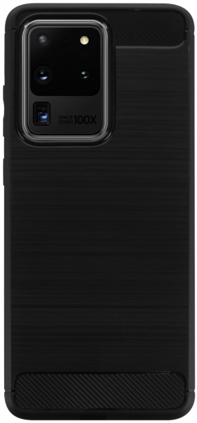 Samsung Galaxy S20 Ultra (SM-G988B) ütésálló szilikon tok szálcsiszolt-karbon minta légpárnás sarok fekete