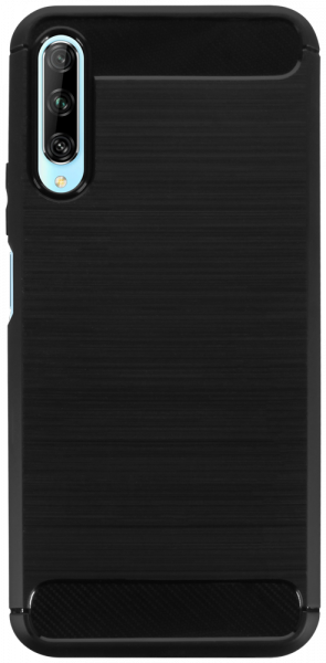 Huawei P Smart Pro 2019 ütésálló szilikon tok szálcsiszolt-karbon minta légpárnás sarok fekete