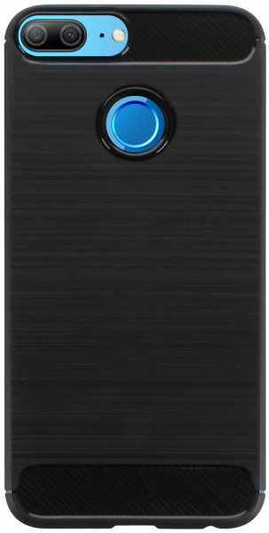 Huawei Honor 9 Lite ütésálló szilikon tok szálcsiszolt-karbon minta légpárnás sarok fekete