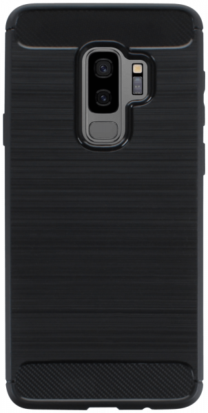 Samsung Galaxy S9 Plus (G965) ütésálló szilikon tok szálcsiszolt-karbon minta légpárnás sarok fekete