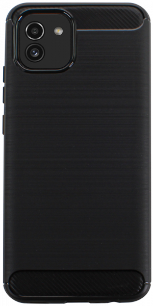 Samsung Galaxy A03 (SM-A035G) ütésálló szilikon tok szálcsiszolt-karbon minta légpárnás sarok fekete