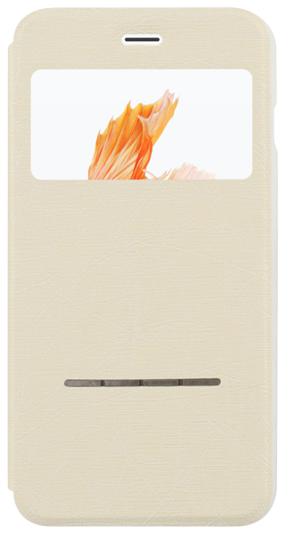 Apple iPhone 6S Plus oldalra nyíló flipes műanyag tok View Window bézs