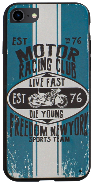 Apple iPhone SE (2022) kemény hátlap motor racing club minta kék/fehér