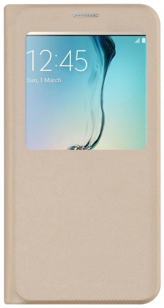 Samsung Galaxy S6 EDGE plus oldalra nyíló flipes műanyag tok  View Window rombusz mintás bézs