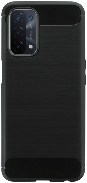 Oppo A74 5G ütésálló szilikon tok szálcsiszolt-karbon minta légpárnás sarok fekete