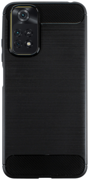 Xiaomi Poco M4 Pro ütésálló szilikon tok szálcsiszolt-karbon minta légpárnás sarok fekete