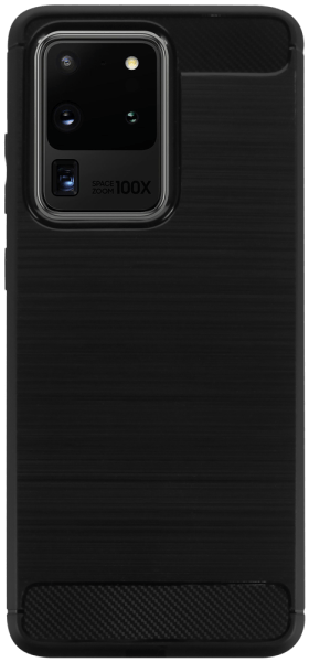 Samsung Galaxy S20 Ultra 5G (SM-G988B) ütésálló szilikon tok szálcsiszolt-karbon minta légpárnás sarok fekete