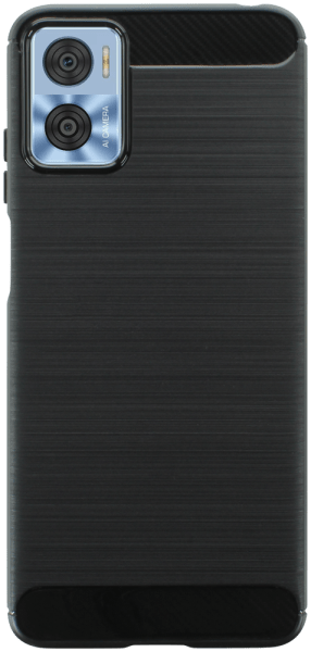Motorola Moto E22 ütésálló szilikon tok szálcsiszolt-karbon minta légpárnás sarok fekete