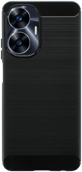 Realme C55 ütésálló szilikon tok szálcsiszolt-karbon minta légpárnás sarok fekete