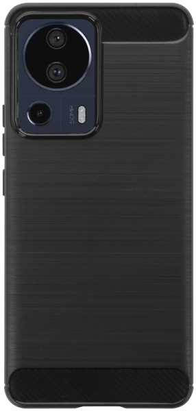 Xiaomi 13 Lite ütésálló szilikon tok szálcsiszolt-karbon minta légpárnás sarok fekete