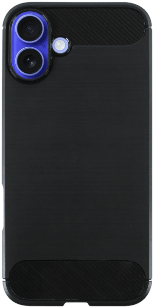 Apple iPhone 16 Plus ütésálló szilikon tok szálcsiszolt-karbon minta légpárnás sarok fekete