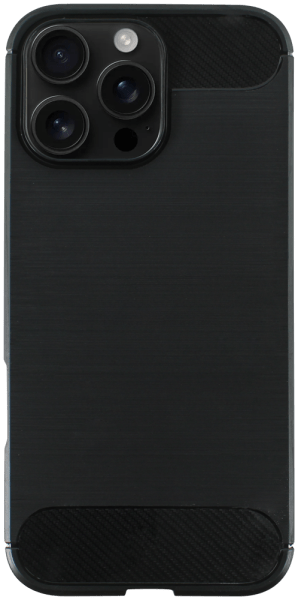 Apple iPhone 16 Pro Max ütésálló szilikon tok szálcsiszolt-karbon minta légpárnás sarok fekete