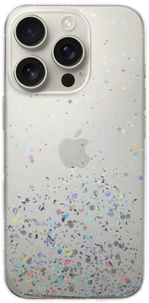 Apple iPhone 16 Pro kemény hátlap szilikon kerettel flitteres átlátszó