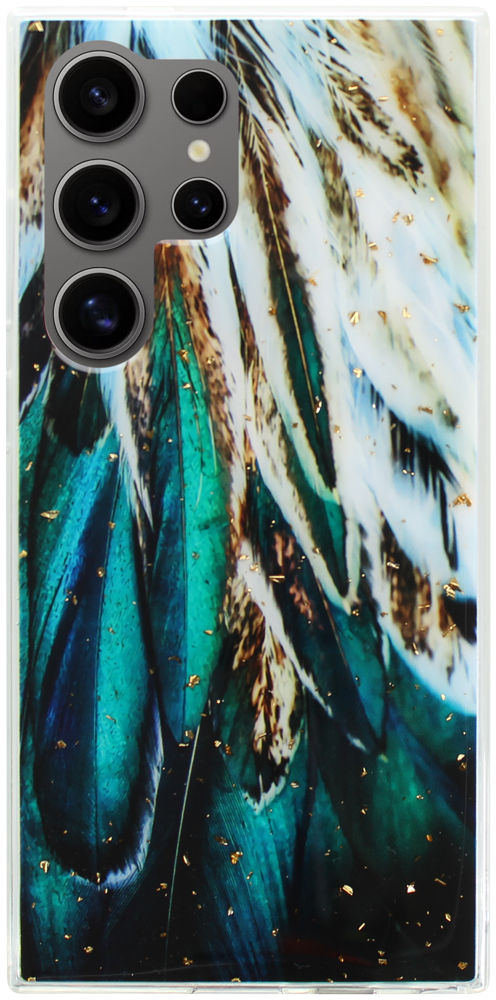 Samsung Galaxy S24 Ultra (SM-S928B) kemény hátlap Gold Glam Feathers