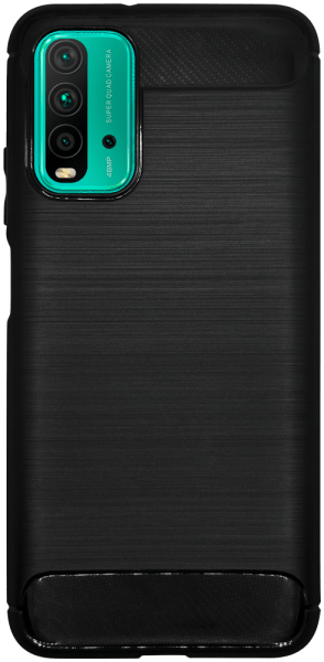 Xiaomi Redmi 9T ütésálló szilikon tok szálcsiszolt-karbon minta légpárnás sarok fekete