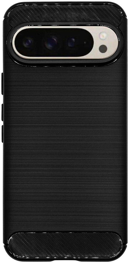 Google Pixel 9 ütésálló szilikon tok szálcsiszolt-karbon minta légpárnás sarok fekete