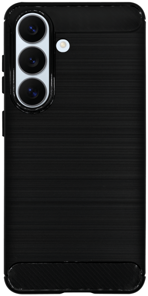 Samsung Galaxy S26 ütésálló szilikon tok szálcsiszolt-karbon minta légpárnás sarok fekete
